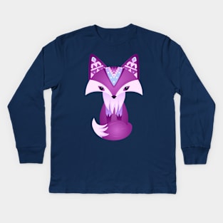 Mystical Woodland Pink Purple Fox Kids Long Sleeve T-Shirt